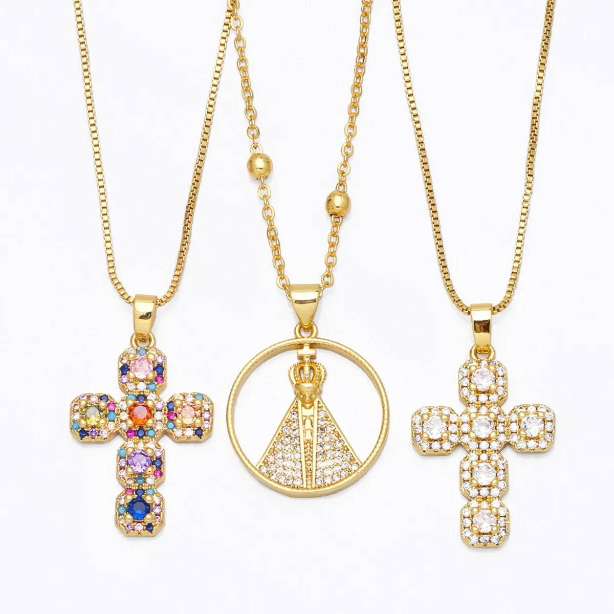 Necklaces Crafter Reviews-Fashion Copper Inlaid Colored Zircon Cross Pendant Necklace Jewelry