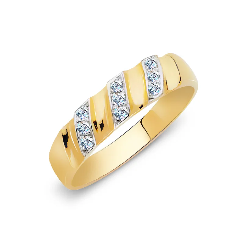 Sleek Rings For Purity-14K Solid Gold CZ Men's Band Ring