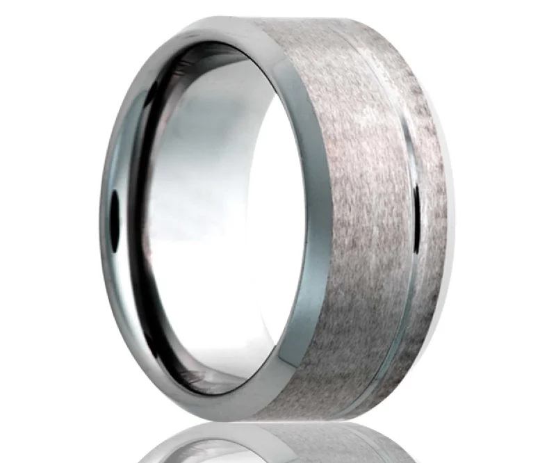 Best Blaze Rings-Men's Beveled Edge Tungsten Ring With An Offset Polished Decorative Groove