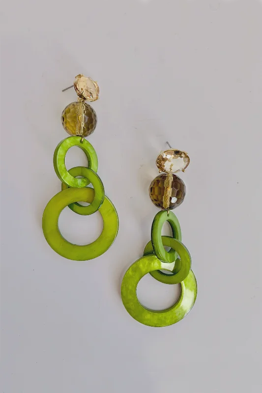 Earrings For Wide Links-Linear Link Drop Earrings - Green