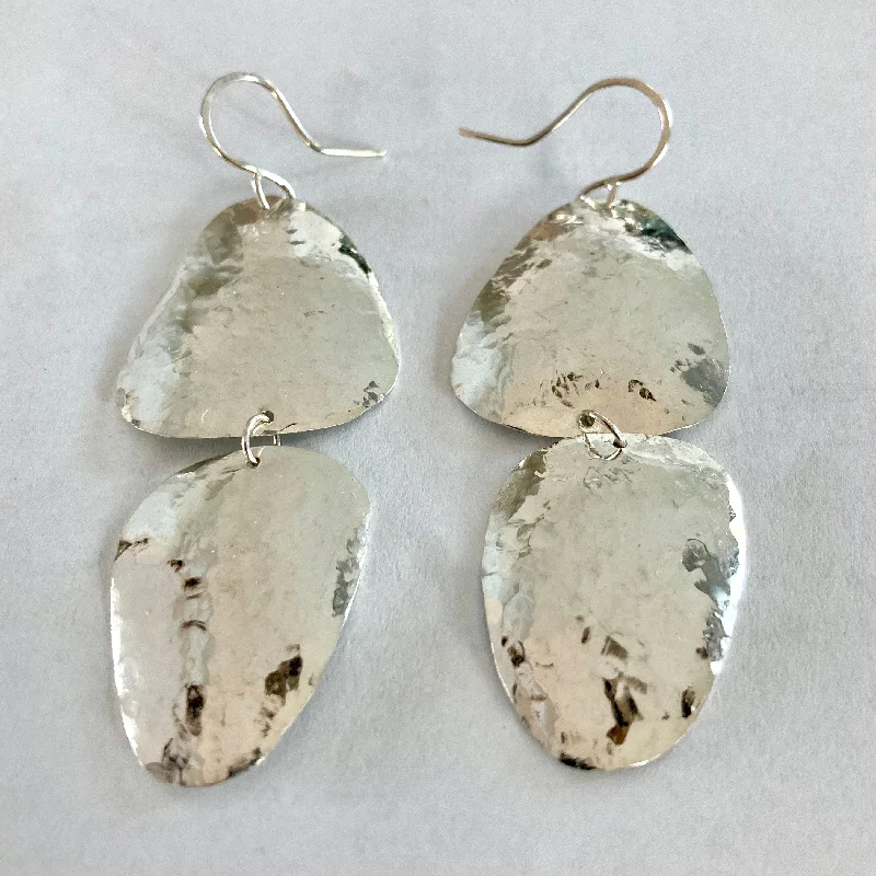 Find Earrings For Tight Budgets-Sterling Silver Small Double Pebble Earrings