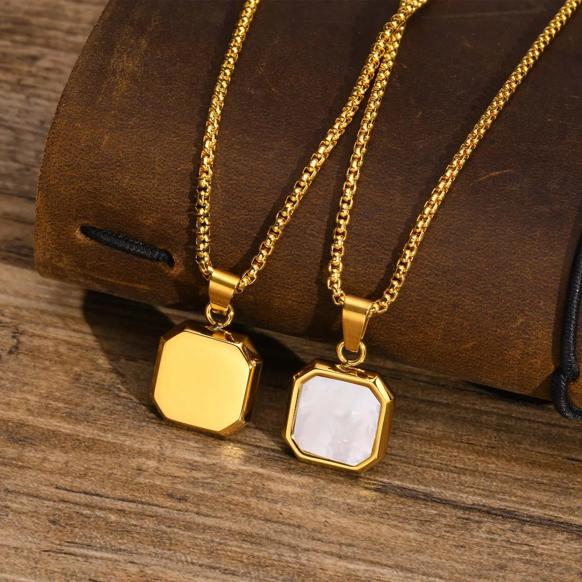 Necklaces For Cozy Meets-1 Piece Simple Style Square Stainless Steel Inlay Shell Pendant Necklace