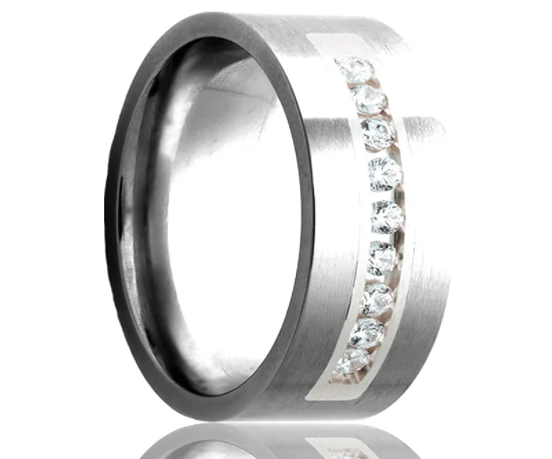 Rings Value Tips-Cobalt Diamond & Palladium Inlay Flat Edge Ring