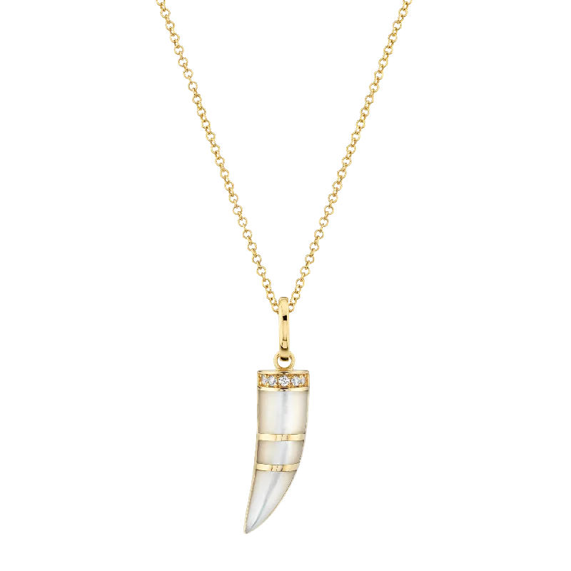 Necklaces For Soft Necks-Horn Pendant - Mother of Pearl / 14k Yellow Gold