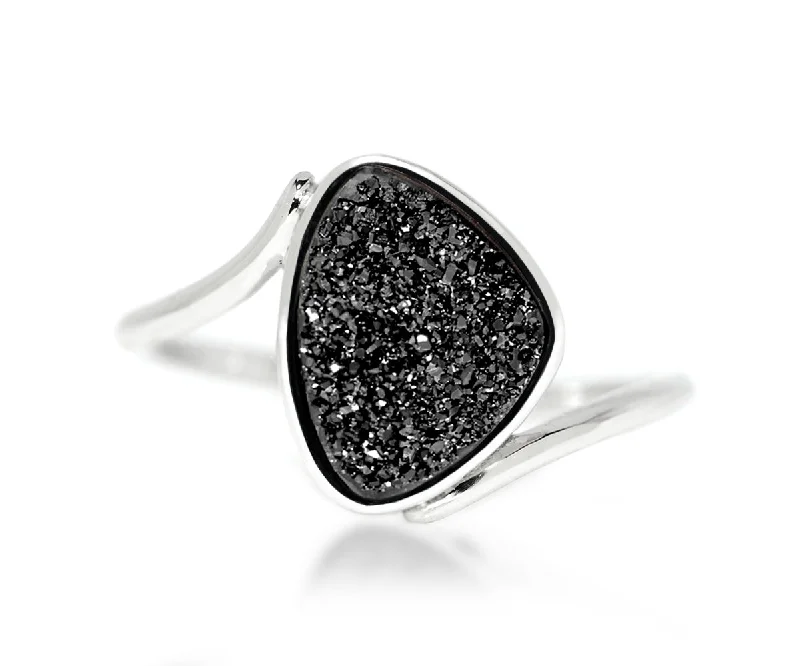 Rings Ease Essentials-Bypass Trillion Black Druzy Ring