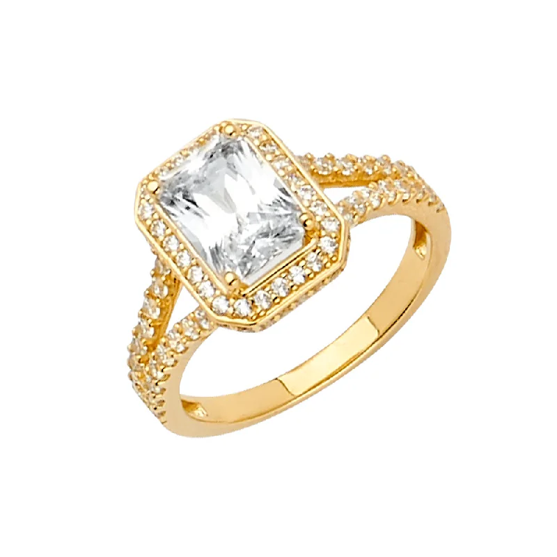 Rings For Skyline Flair-14K Solid Gold Emerald Cut CZ Solitaire Engagement Ring