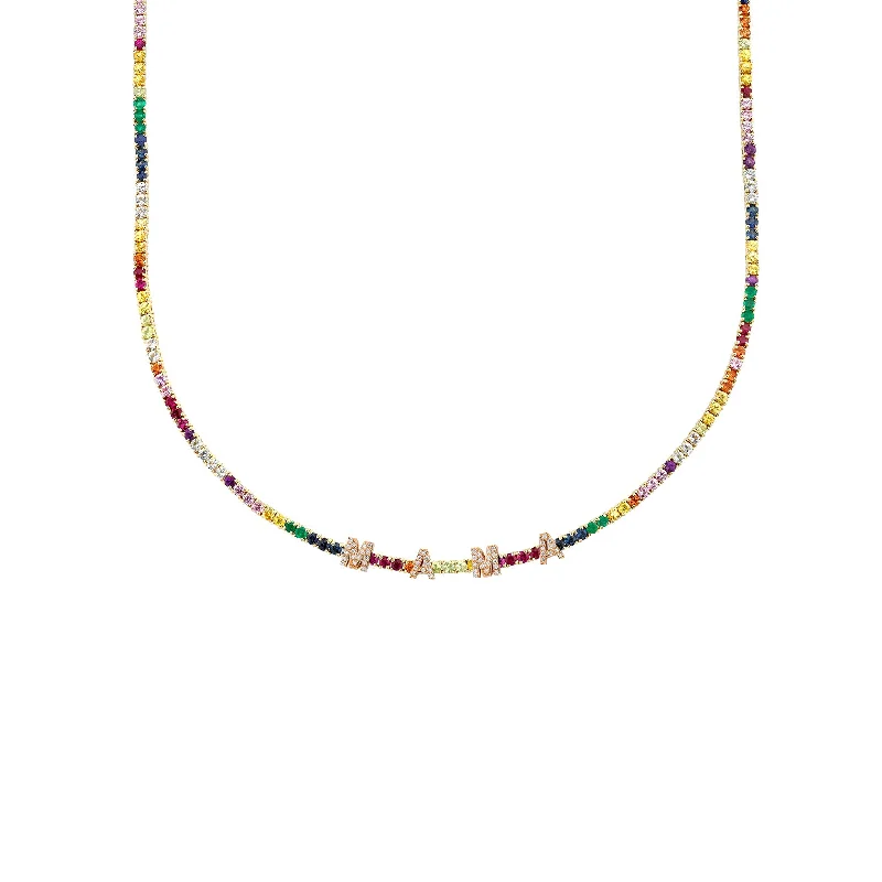 Necklaces For Wide Bands-Perfect Personalized Collar Tennis Necklace - Rainbow / 14k Yellow Gold