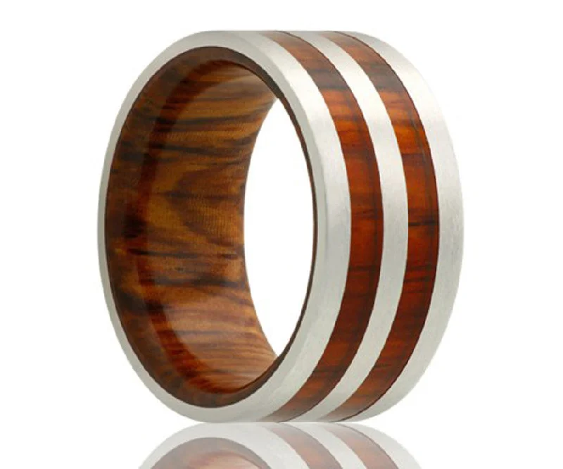 Choice Rings For Lavish Flair-Cobalt Double Row Cocobolo Wood Ring