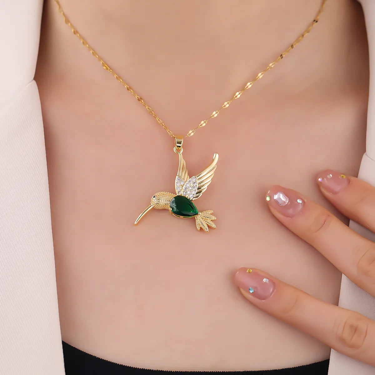 Necklaces Fit Rules-Wholesale Elegant Bird 304 Stainless Steel Copper Inlay 18K Gold Plated Zircon Pendant Necklace