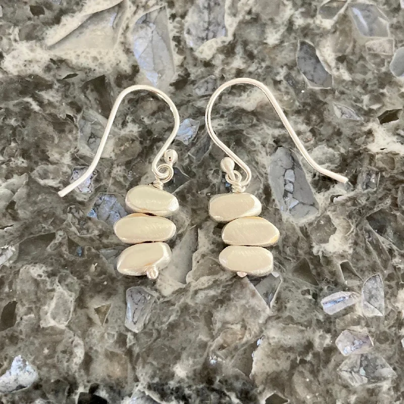 Earrings With Whisper Threads-Stacked Brushed Sterling Silver Pebbles Earrings