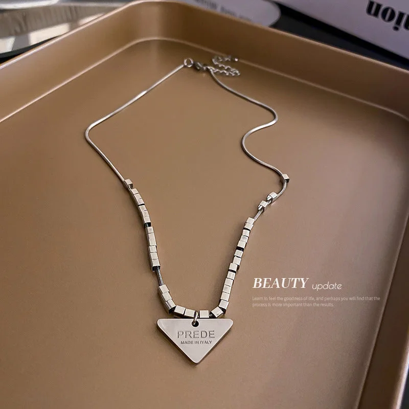 42# Necklace-Silver Titanium Steel Letter Triangle