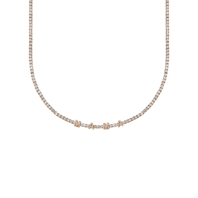 Necklaces Use Rating-Perfect Personalized Collar Tennis Necklace - White Diamond / 14k Rose Gold