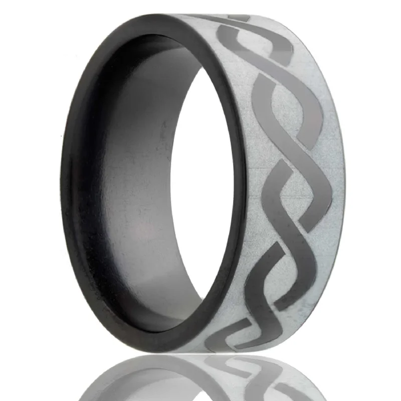 Rings For Bold Nights-Flat Zirconium Band with a Laser Pattern