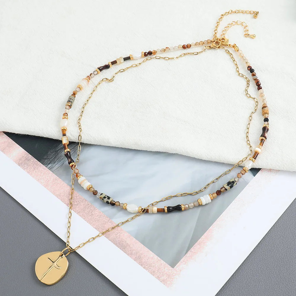 Necklaces Glint Reviews-Freshwater Pearl Shell Titanium Steel 18K Gold Plated Vintage Style Classic Style Beaded Plating Irregular Pendant Necklace