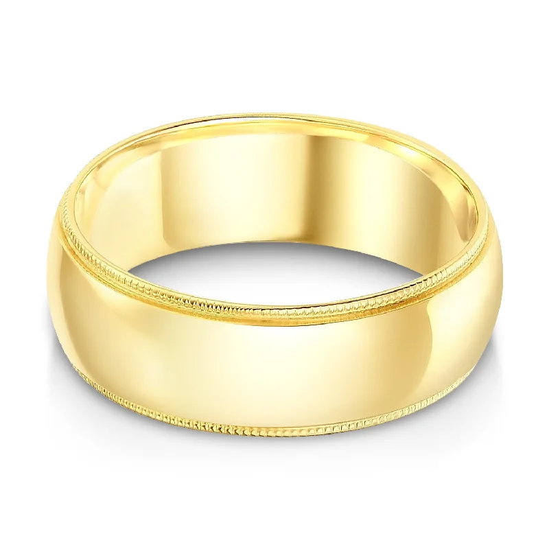 Rings For Packed Shine-14k Solid Gold 7mm Comfort Fit Milgrain Traditional Wedding Band Ring