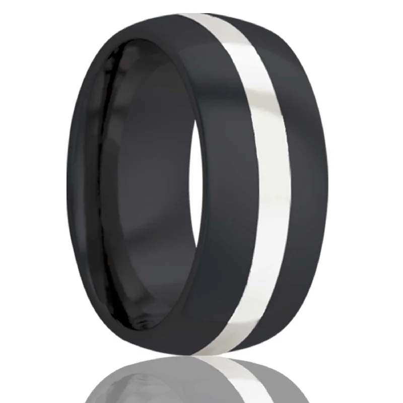 Rings For Sentimental Wear-Dome Zirconium Band Silver Inlay Ring