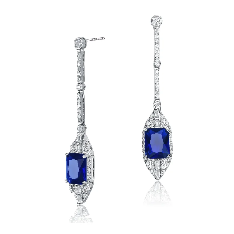 Earrings For Soft Spark-Sterling Silver with Rhodium Plated Sapphire Cubic Zirconia Drop Earrings