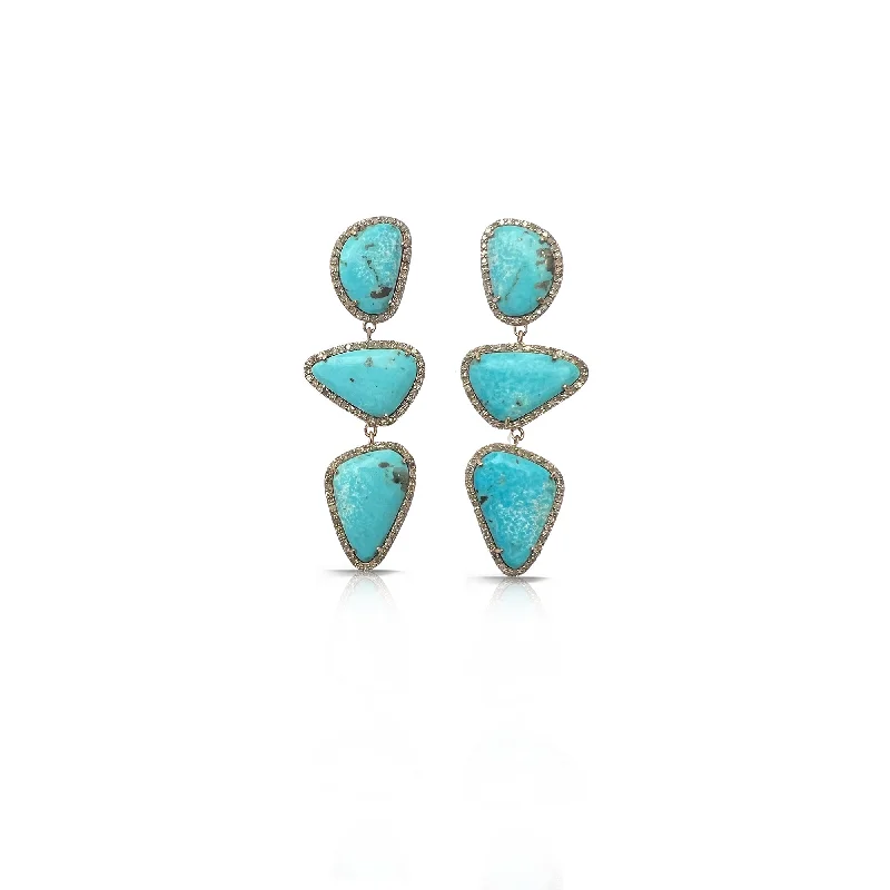 Best Flair Earrings-14k Morenci Turquoise Triple Drop Earrings 1