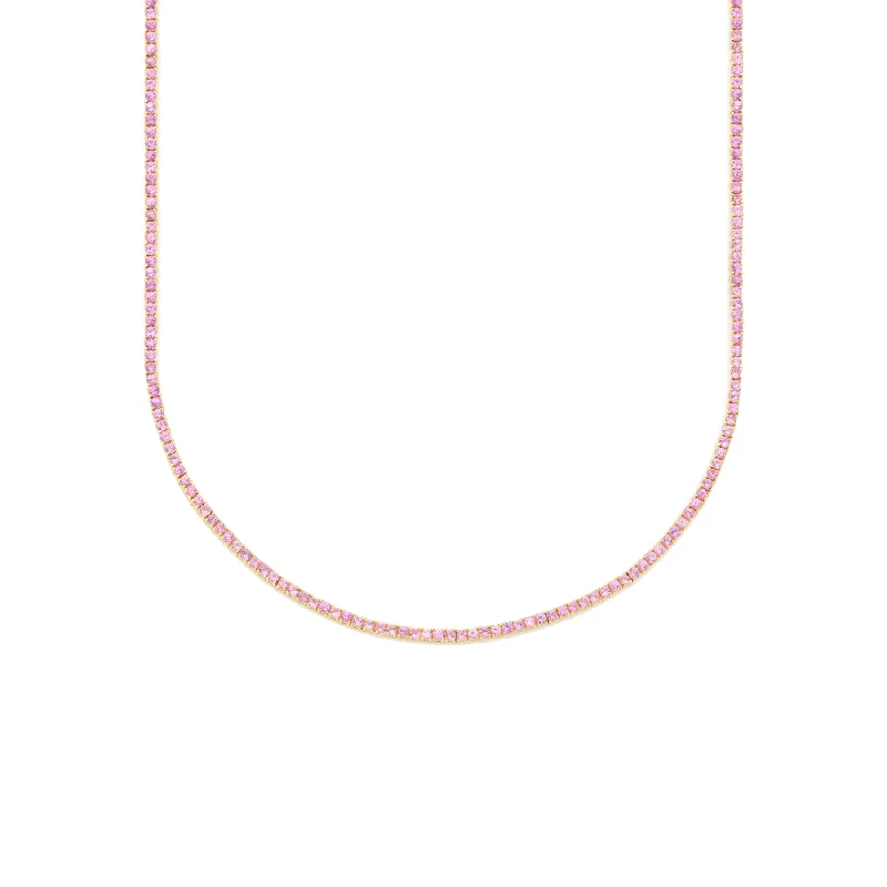 Necklaces With Odd Shapes-17" Perfect Tennis Necklace - Pink Sapphire / 14k Yellow Gold