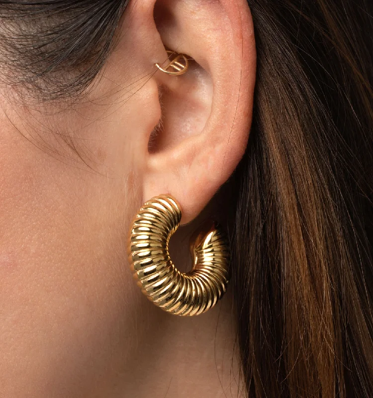 Earrings Flair Tips-Naomi Chunky Textured Hoops