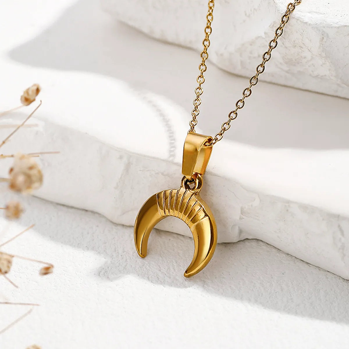 Necklaces For Lake Days-Simple Style Moon Stainless Steel Pendant Necklace