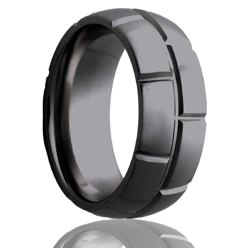 Rings For Cosmic Trends-Dome Zirconium Ring with a Milled Pattern