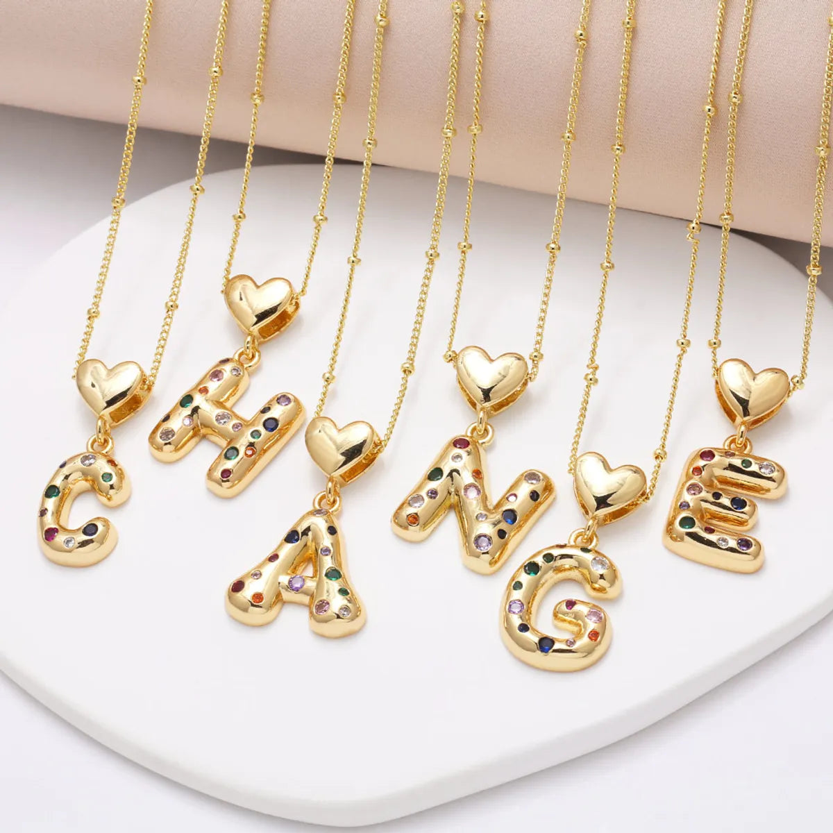 Necklaces For Mix Tones-Copper 18K Gold Plated Plating Inlay Letter Zircon Pendant Necklace