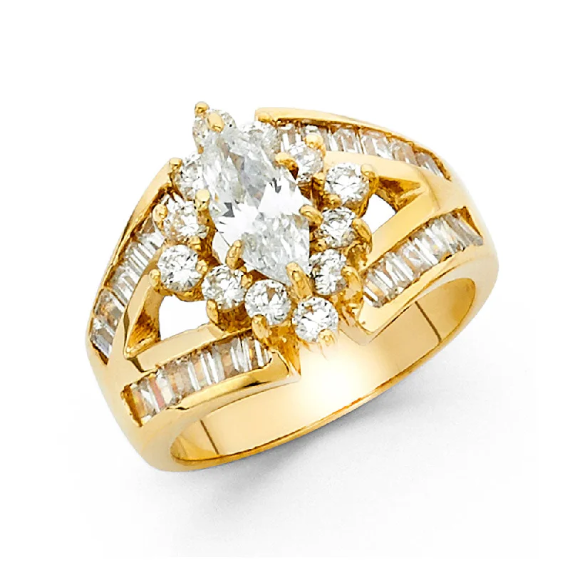 Rings Ease Secrets-14K Solid Gold Marquise Cut CZ Engagement Wedding Bridal Ring