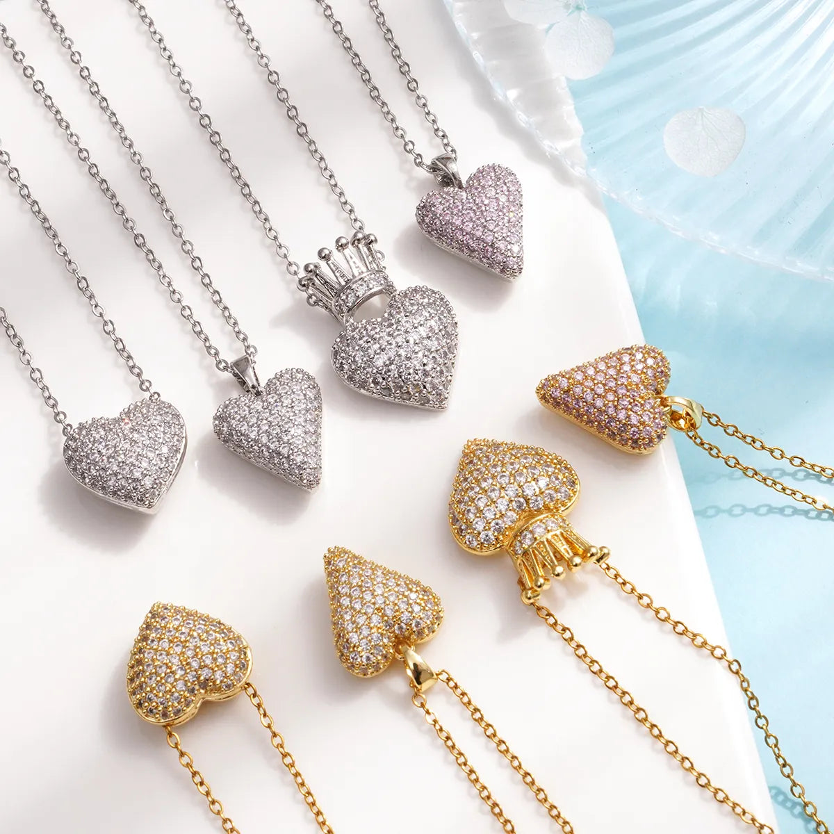 Necklaces Sale Offers-304 Stainless Steel Copper Inlay Heart Shape Crown Zircon Pendant Necklace