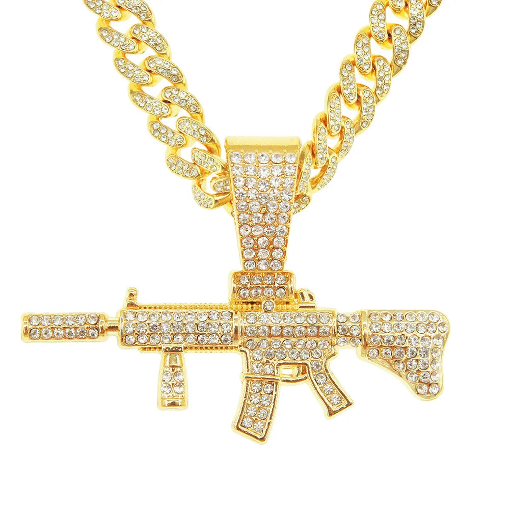 Necklaces Glow Guide-Hip-Hop Pistol Alloy Inlay Rhinestones Men'S Pendant Necklace Necklace Pendant