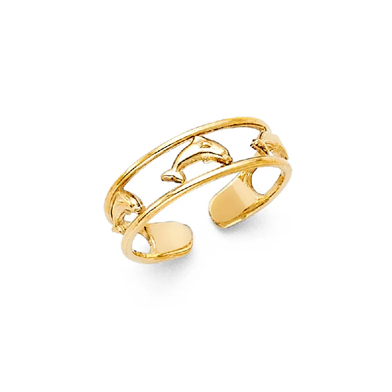 Rings Thrift Jackpots-14K Solid Gold Dolphin Toe Ring - Size 4