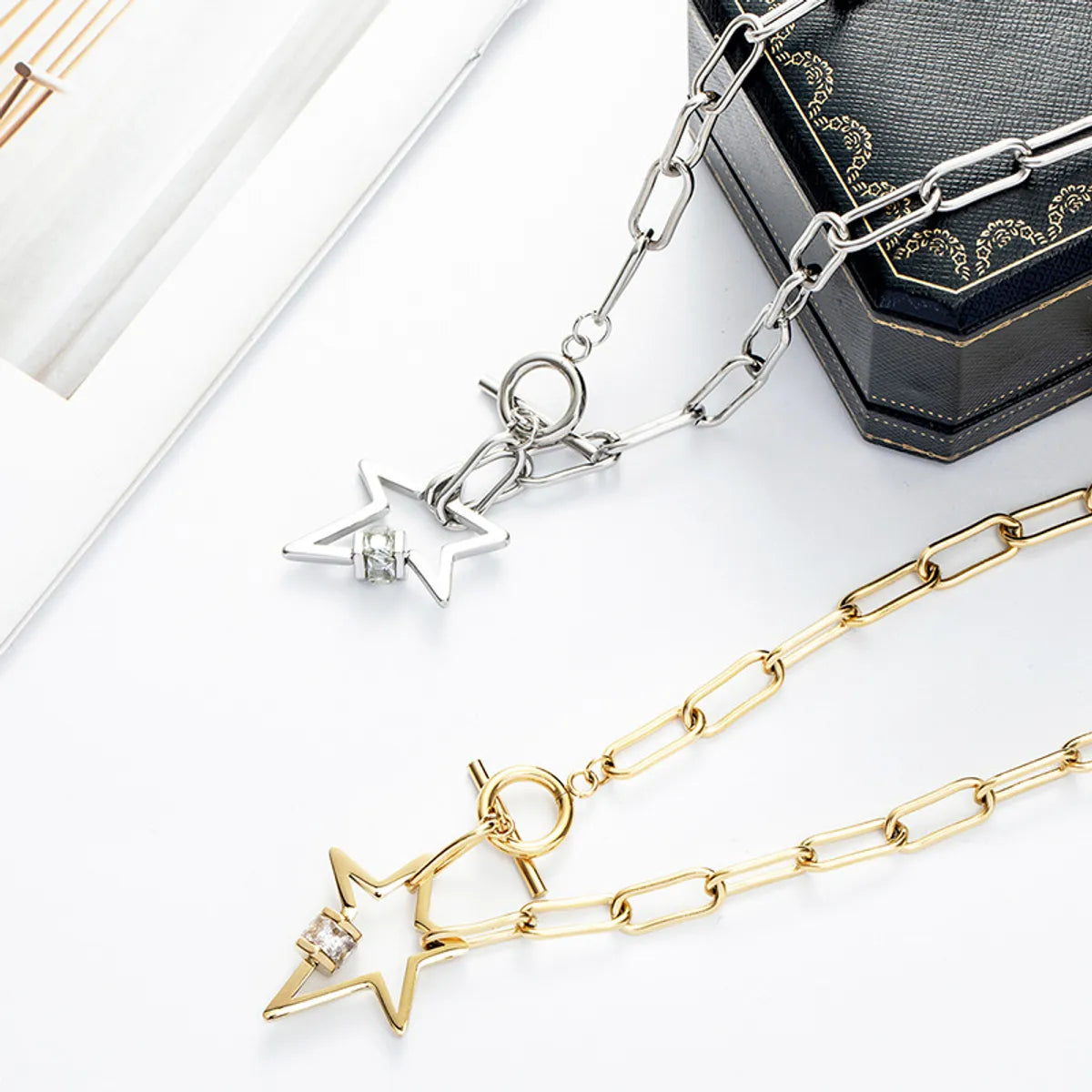 Necklaces Keep Tips-Five-pointed Star Ot Buckle Titanium Steel Necklace Wholesale