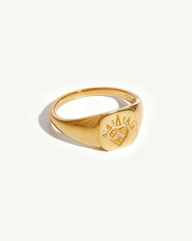 Soft Rings For Grace-Open Heart Signet Ring | 18ct Gold Vermeil