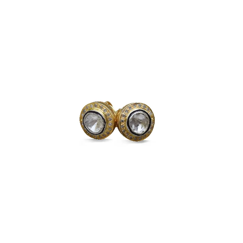 Earrings For Dense Sets-Sliced Diamond + Pave Stud Earrings Gold Plate