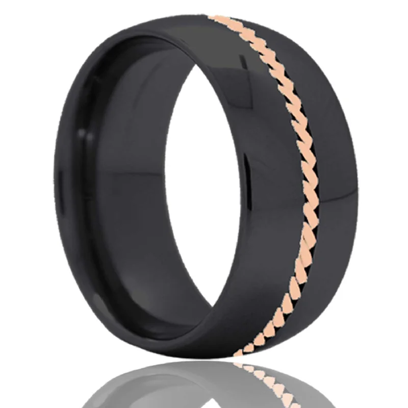 Choice Rings For Steady Poise-Dome Zirconium Band Woven Rose Gold Inlay Ring