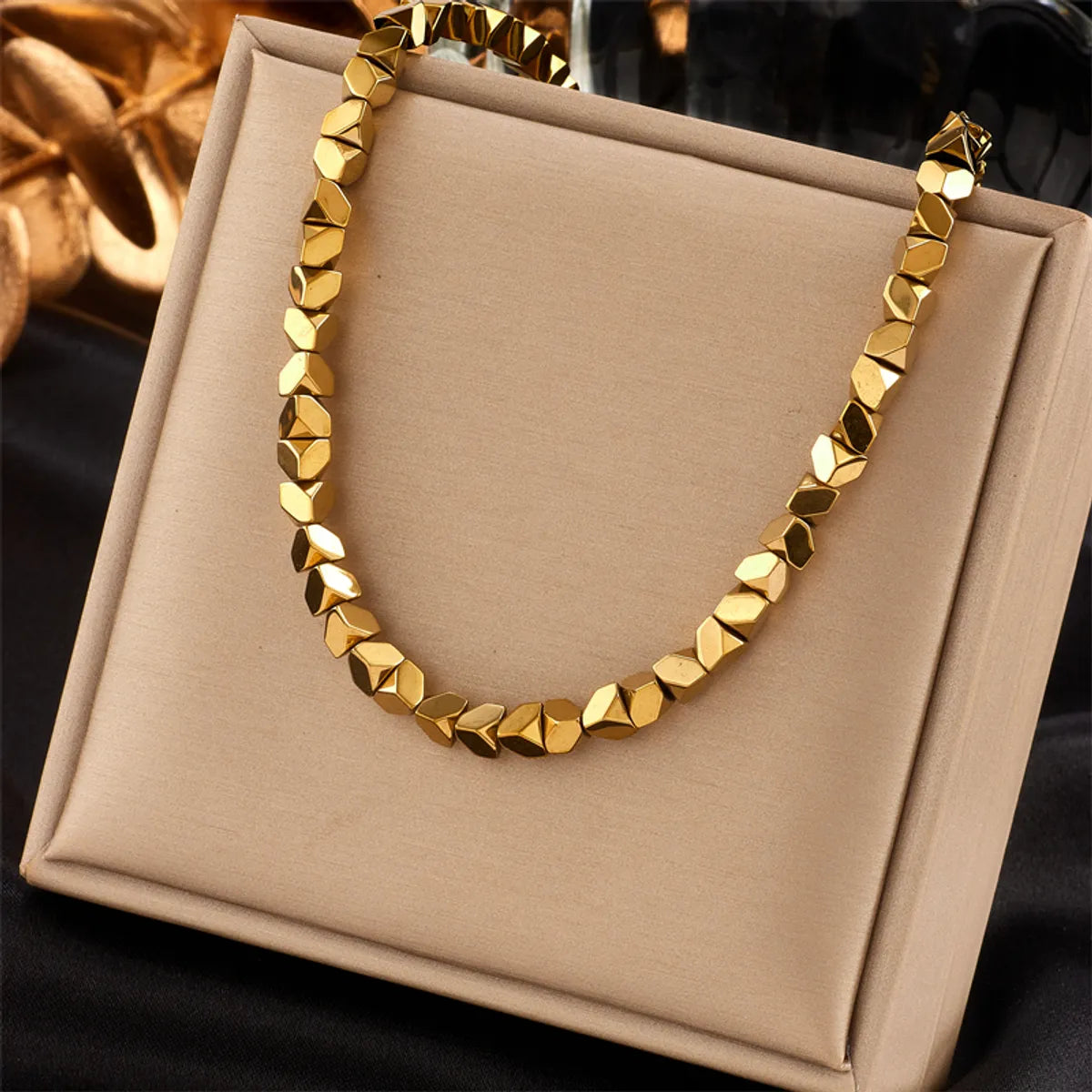 Necklaces For Pack Light-Punk Solid Color Titanium Steel Beaded Plating 18k Gold Plated Necklace