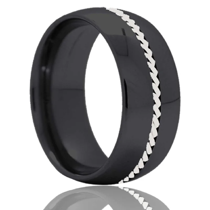 Grab Rings For Smart Savings-Dome Zirconium Band Woven Platinum Inlay Ring