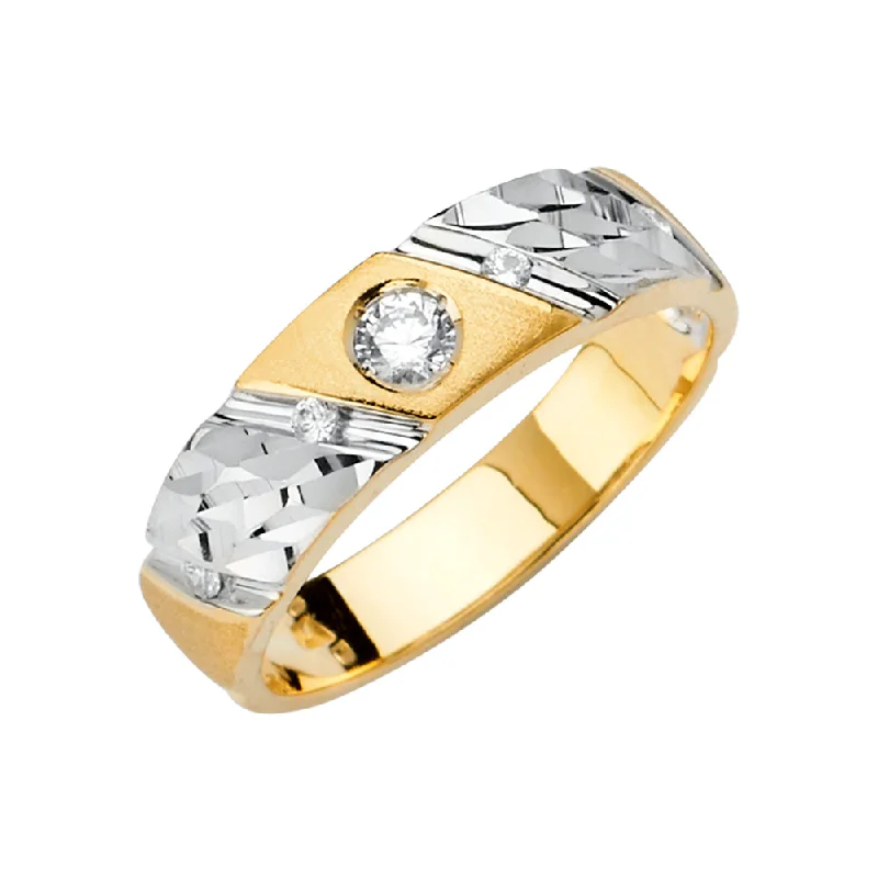 Rings Tint Secrets-14K Solid Gold CZ Men's Traditional Wedding Band Ring