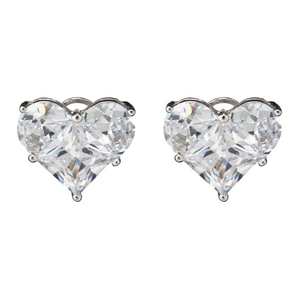 Find Earrings For Tight Budgets-Cubic Zirconia Sterling Silver Rhodium Plated Heart Shape Earrings