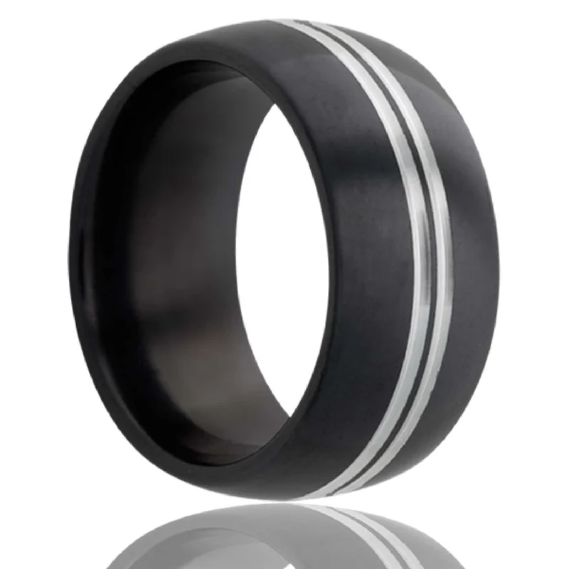 Top Gleam Rings-Dome Zirconium Ring with Two Polished Grooves