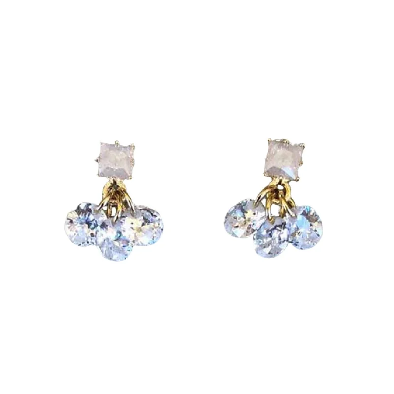 Earrings For Old Souls-Princess Cut Triple Crystal Drop Earrings