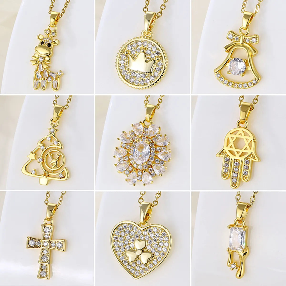 Necklaces For Bright Flair-Wholesale Korean Style Christmas Tree Heart Shape Flower Stainless Steel Titanium Steel 18k Gold Plated Gold Plated Zircon Pendant Necklace