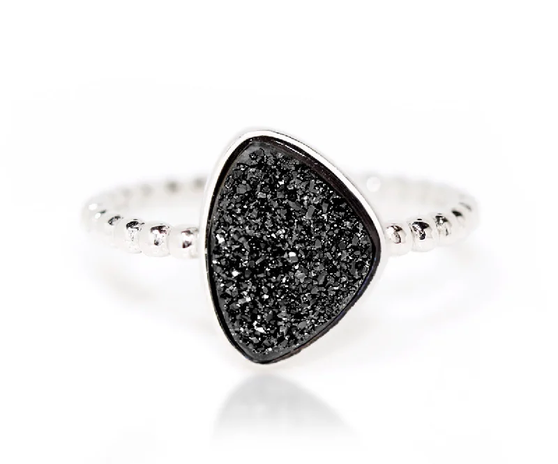 Rings For Hushed Brilliance-Trillion Black Druzy Ring