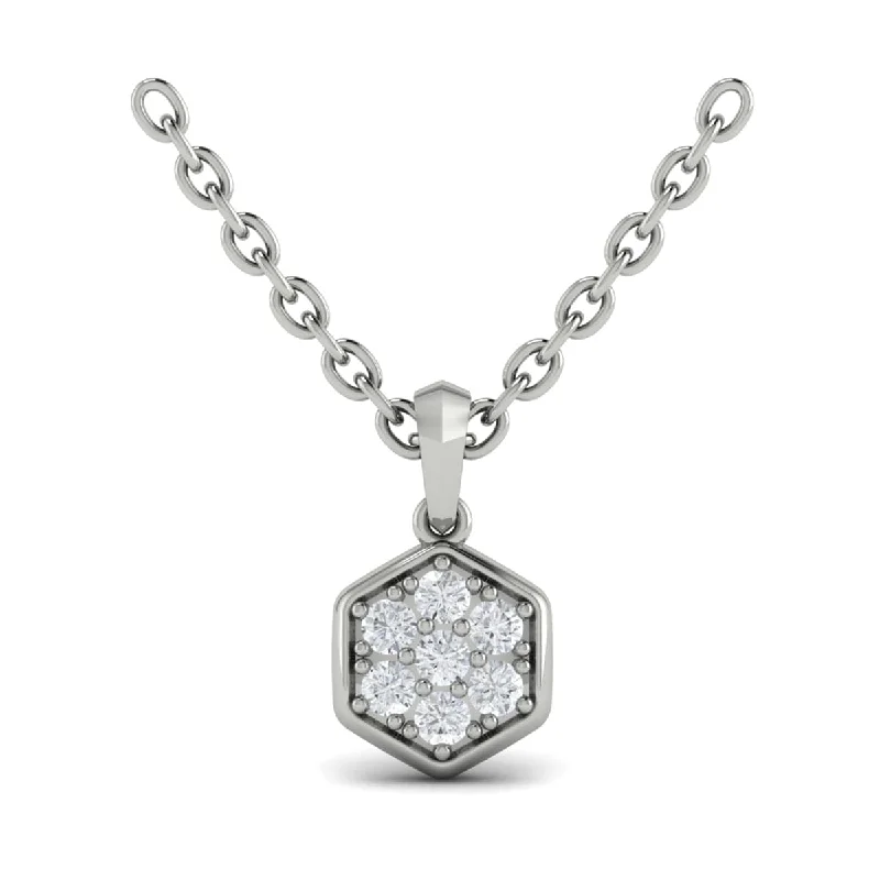 Necklaces For Sleek Trends-Diamond Cluster Honeycomb Pendant Necklace