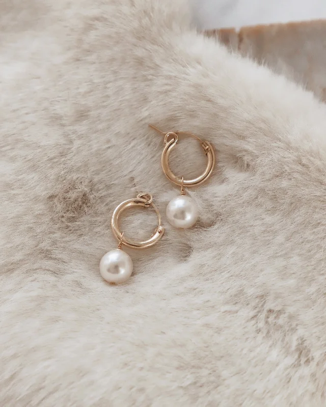 Earrings For Bold Women-AUDREY PEARL HOOP EARRINGS