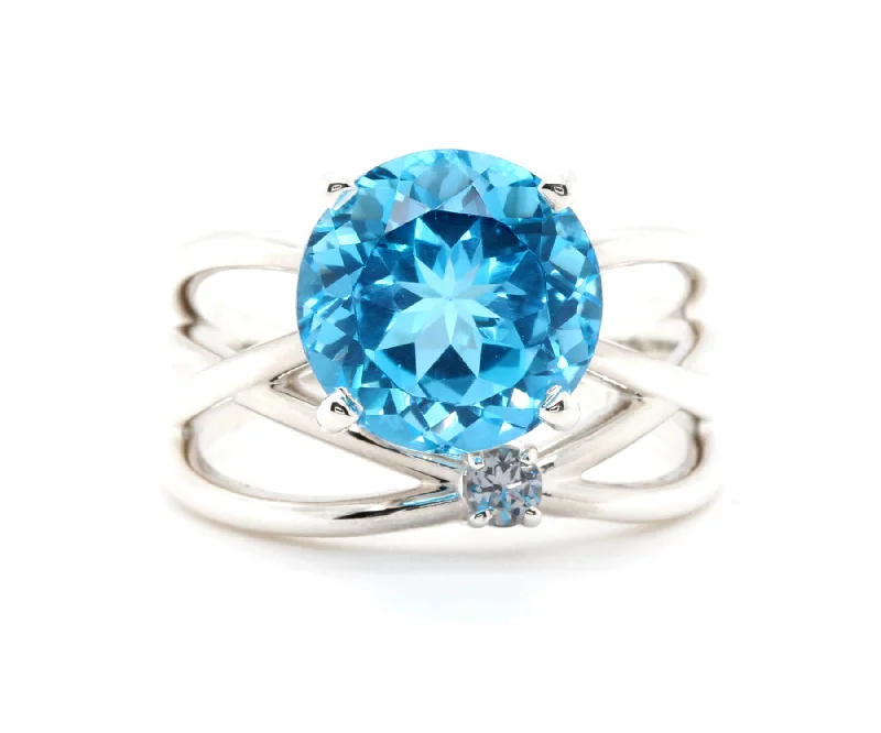 Rings For Fine Links-Large Blue Topaz Weave Silver Ring