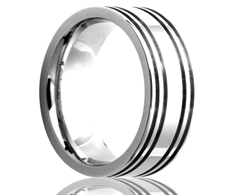 Rings Aura Hacks-Cobalt Flat Edge Quadruple Groove Ring