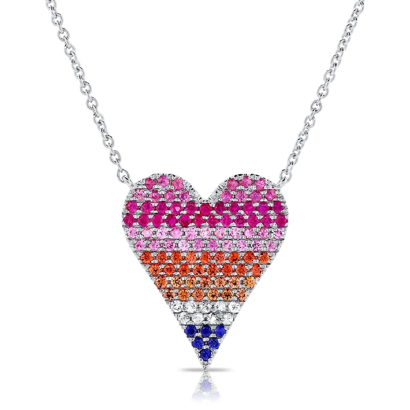 Necklaces For Loose Wear-14k Gold & Rainbow Sapphire Heart Necklace