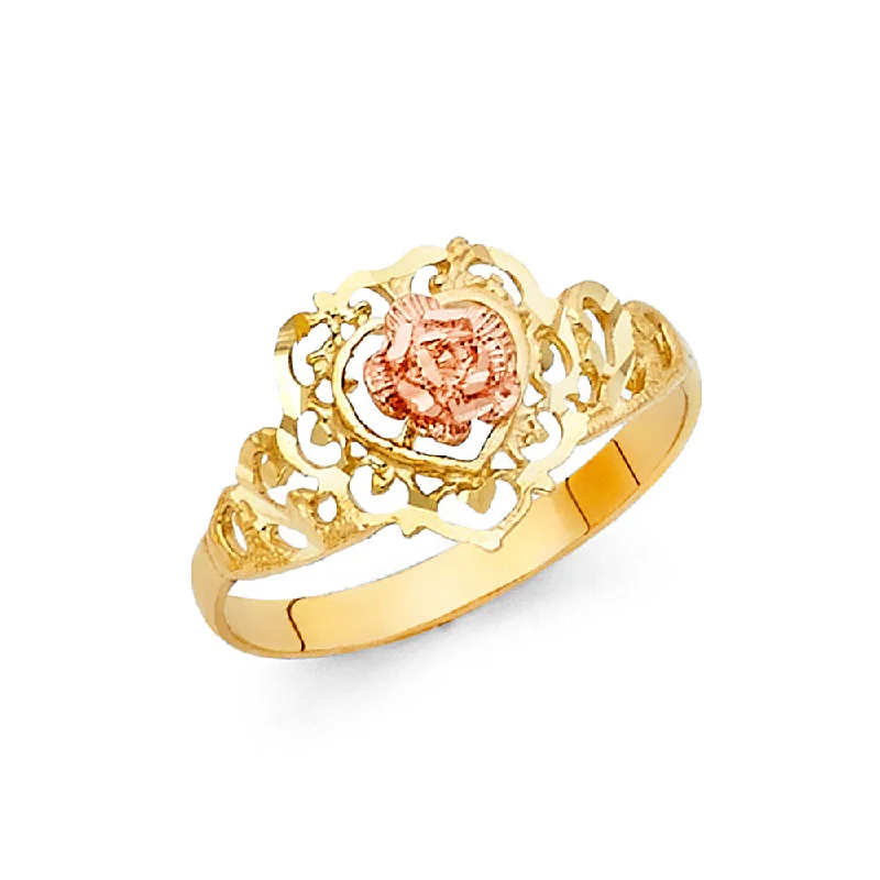 Stout Rings For Toughness-14K Solid Gold Fancy Flower Ring