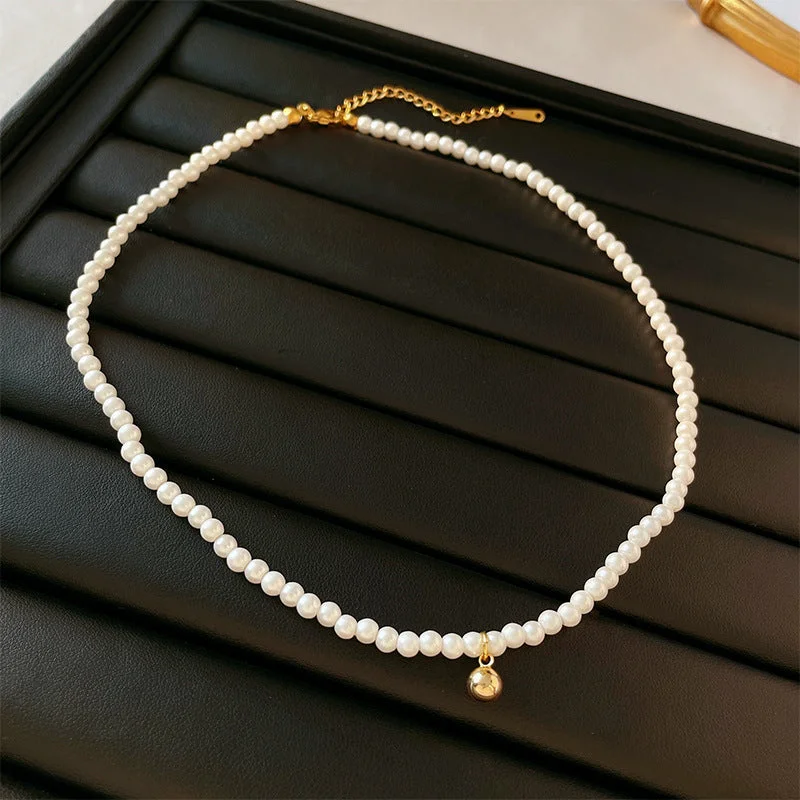 7# Necklace-White round Beads